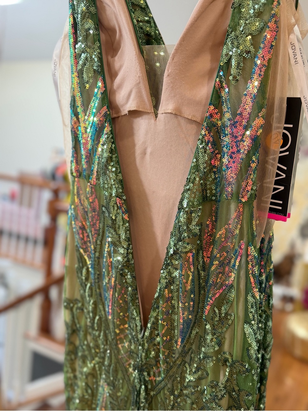 NWT JOVANI Green High Glam Sequin Prom Gown 22770 ~ Size 4 ~ Retail $829 - Picture 7 of 14